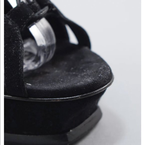 Saint Laurent Black Tribute Ghillie Suede Lace Up Sandals Heels Size 36 - Picture 12 of 16